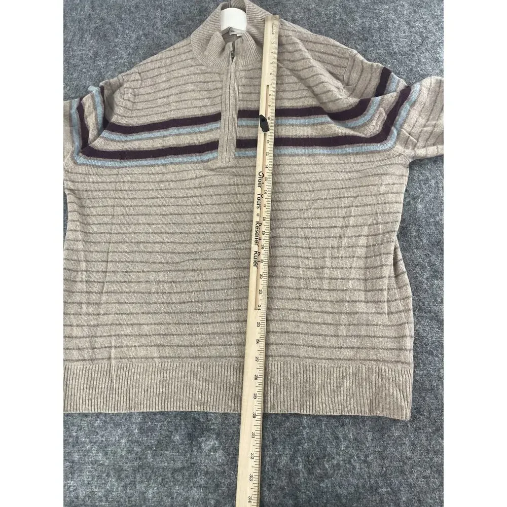 Banana Republic Sweater Mens 2XL Beige Striped 1/4 Zip 100% Wool Pullover N220